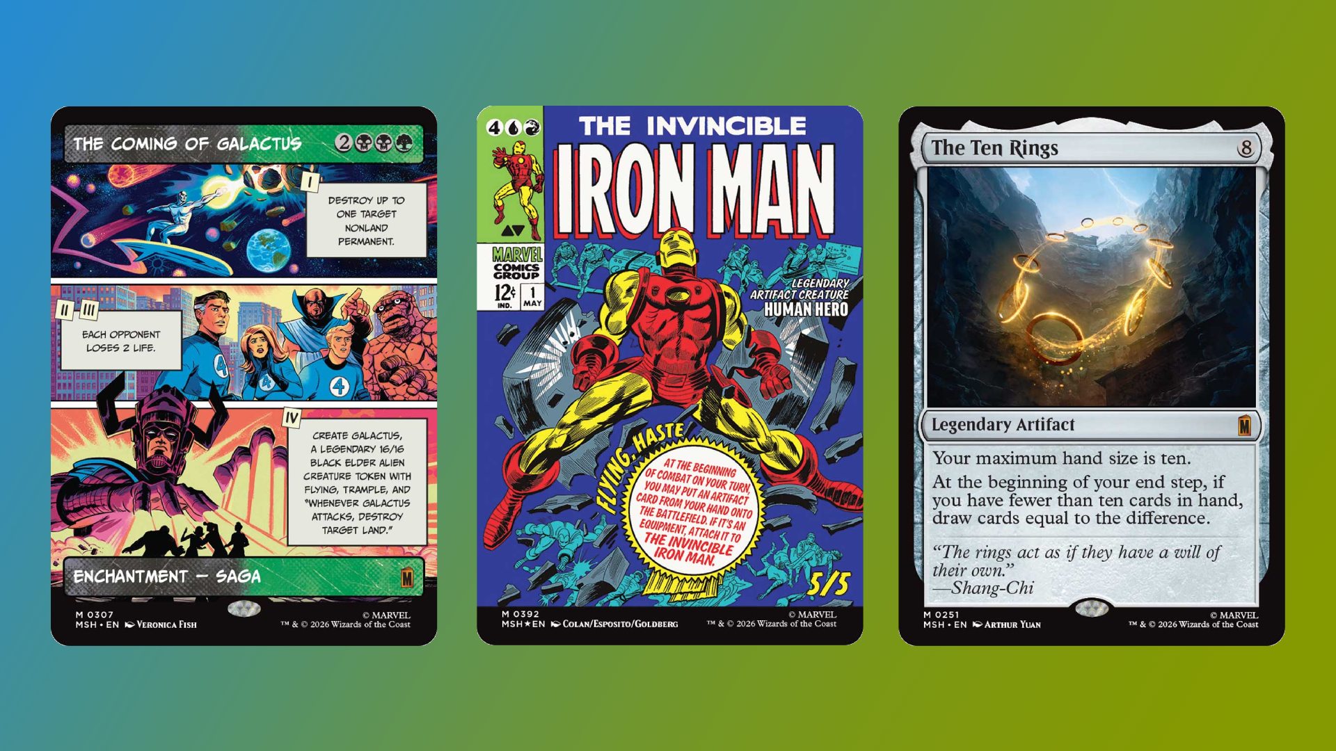 MtG maps for The Ten Rings, Iron Man and The Coming of Galactus.