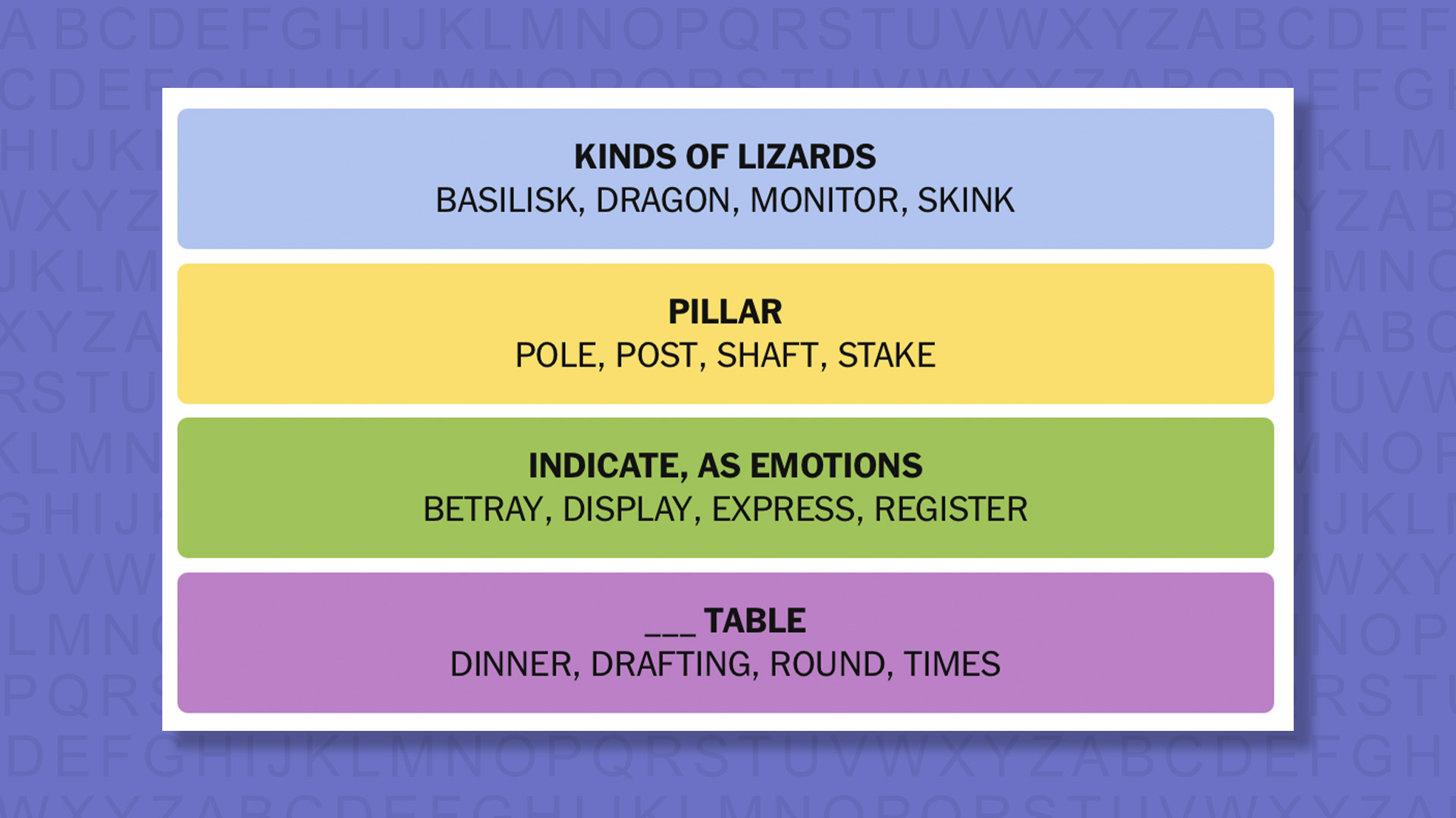 NYT Connections answers for game 1091 on purple background