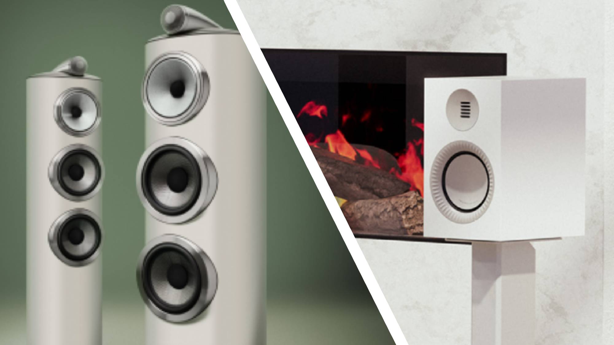 The Kanto Tuk Grand on the right, and Bowers & Wilkins 800 Series Diamond D5 left.