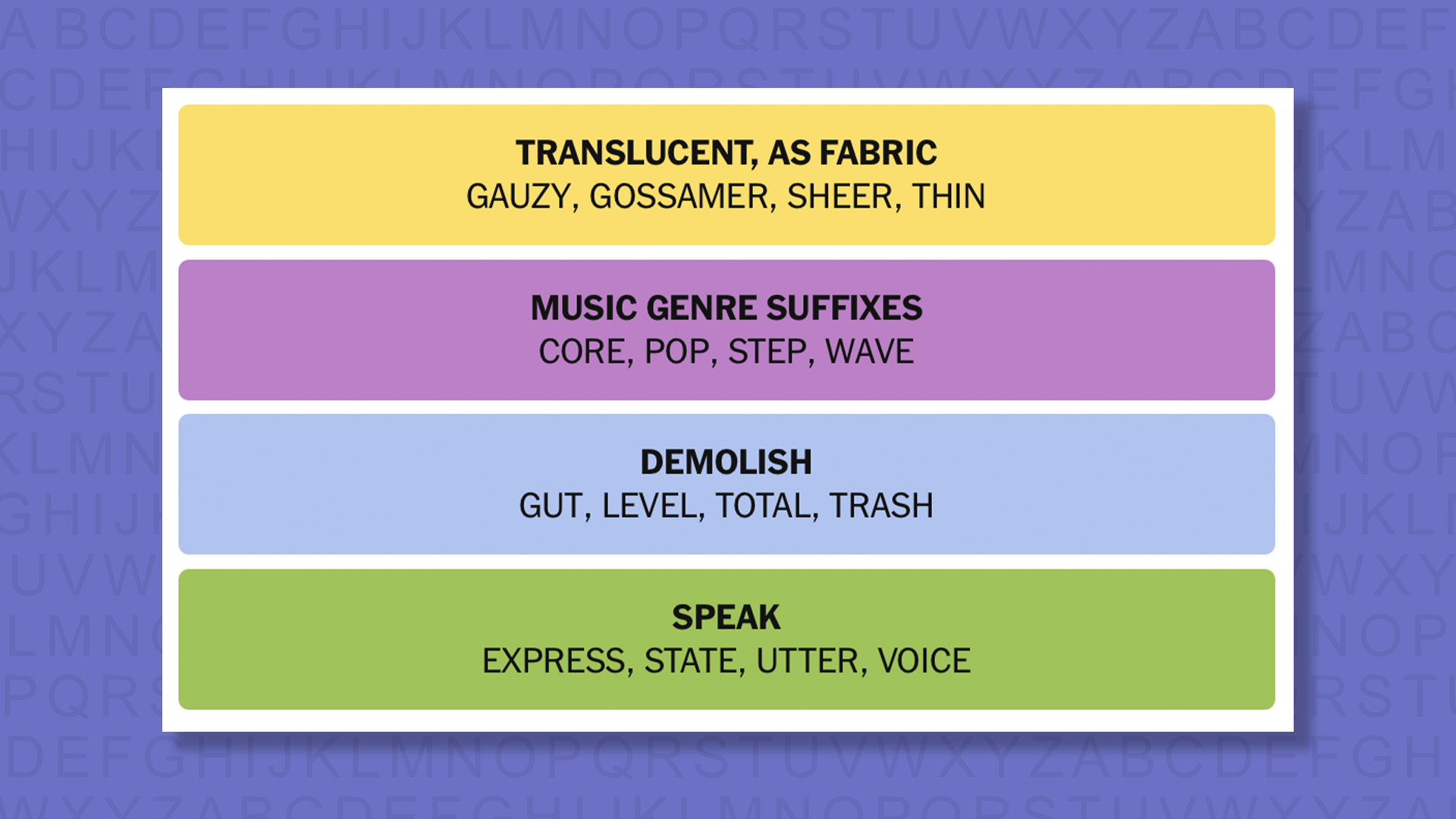 NYT Connections answers for game 1092 on purple background