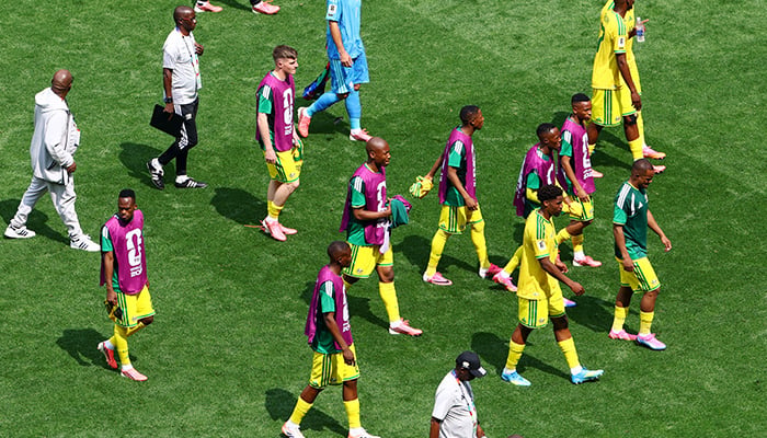 South African players appear dejected after their 2-0 defeat against Mexico in the 2026 FIFA World Cup Group A match at Estadio Azteca, Mexico City, June 11, 2026. — Reuters