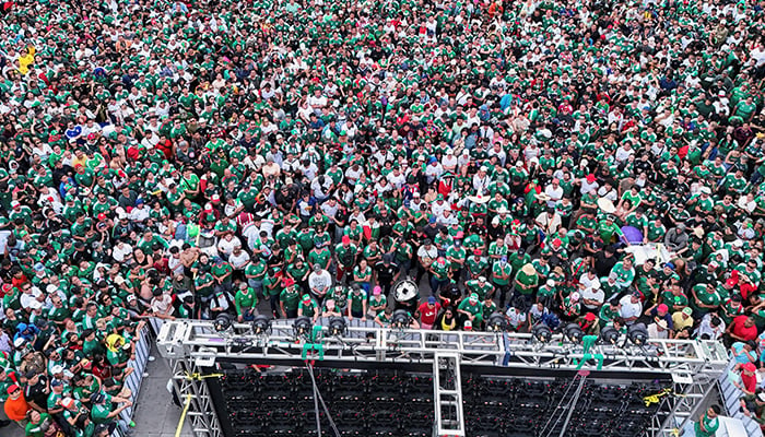A drone view shows fans watching the match between Mexico and South Africa in the 2026 FIFA World Cup during a public screening at Plaza Garibaldi in Mexico City, Mexico, June 11, 2026. — Reuters