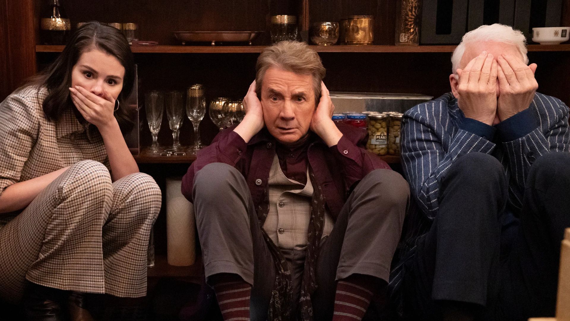 Selena Gomez, Martin Short and Steve Martin re-enactment of 'Hear No Evil' poses in trio