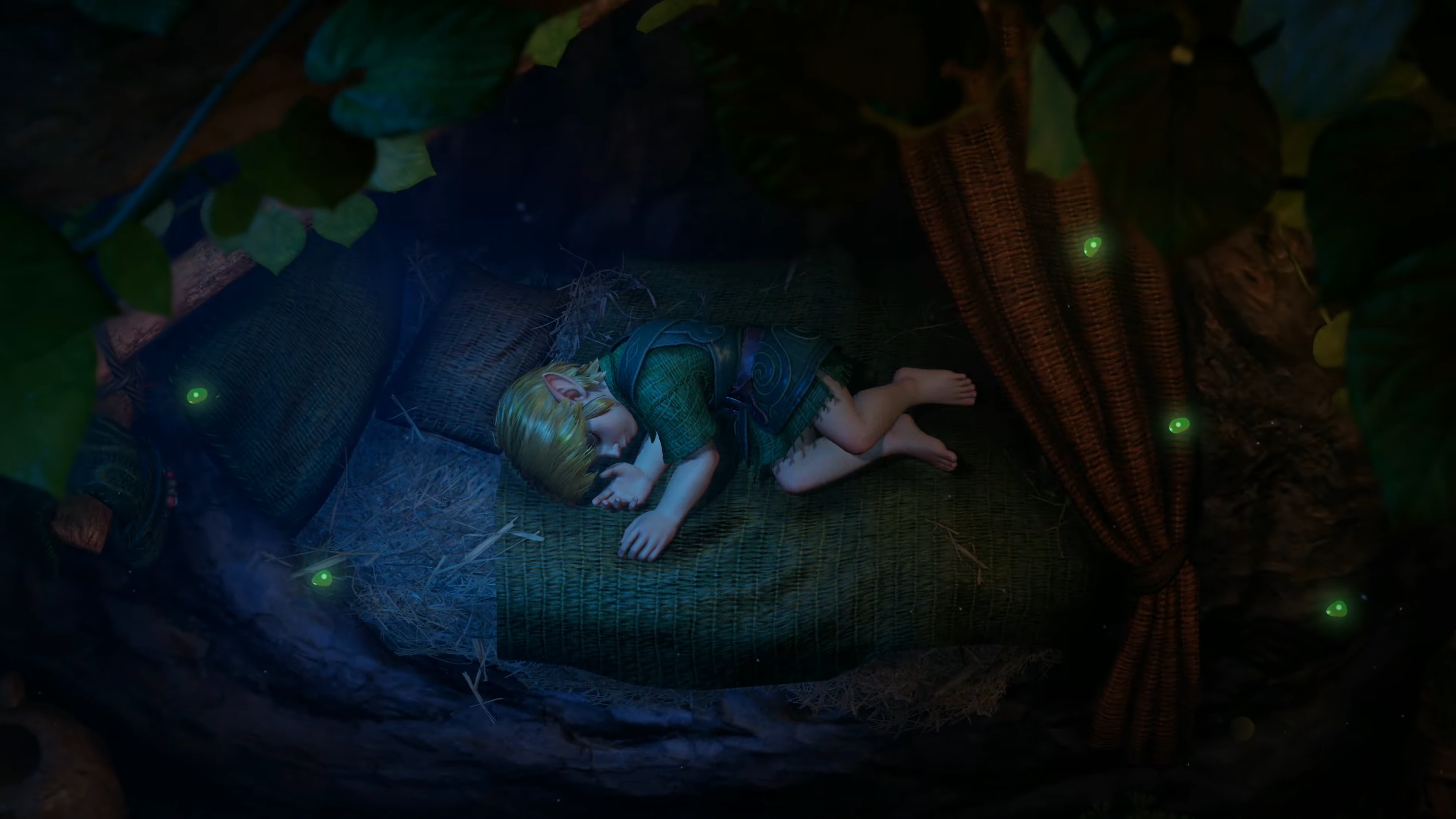 Screenshot from The Legend of Zelda: Ocarina of Time remake showing a sleeping Link.