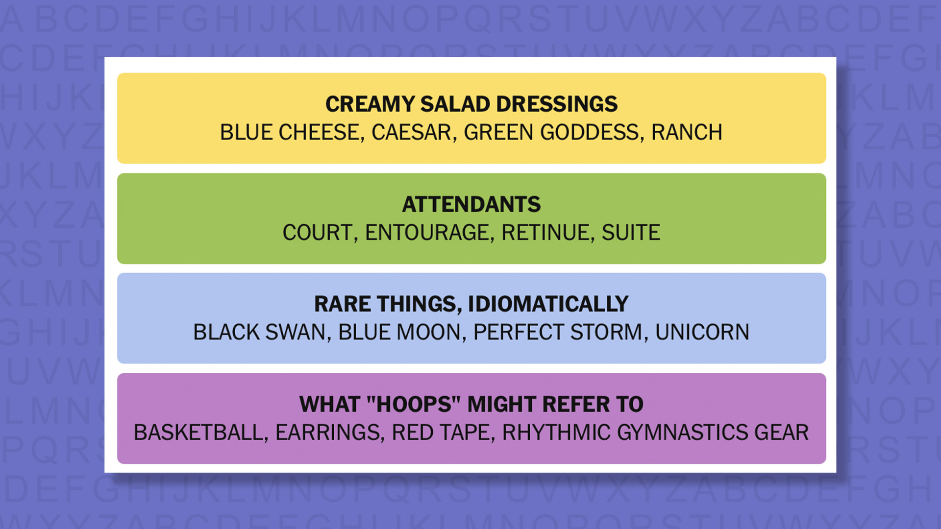 NYT Connections answers for game 1101 on purple background