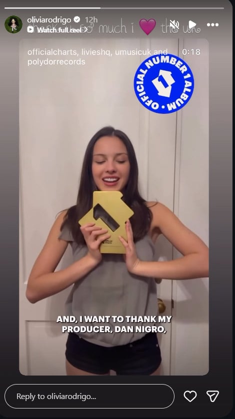 Olivia Rodrigo records video message of gratitude after new milestone
