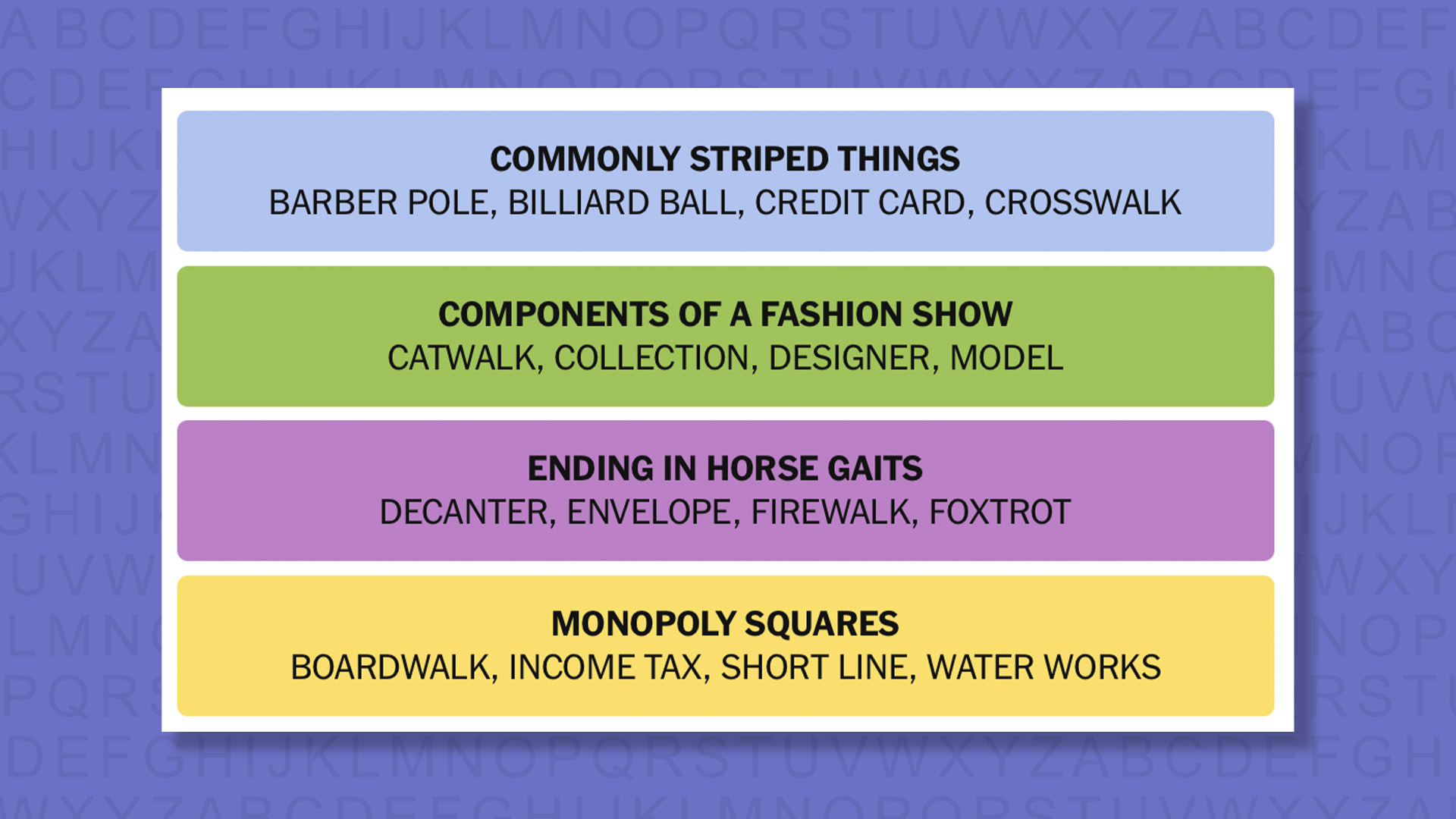 NYT Connections answers for game 1112 on purple background