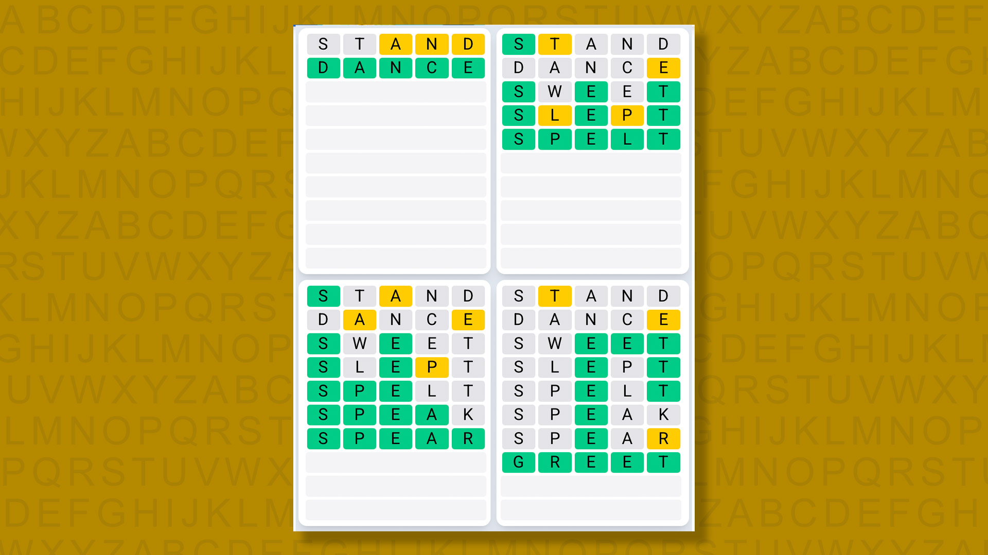 Quordle Daily Sequence answers for the game 1617 on yellow background