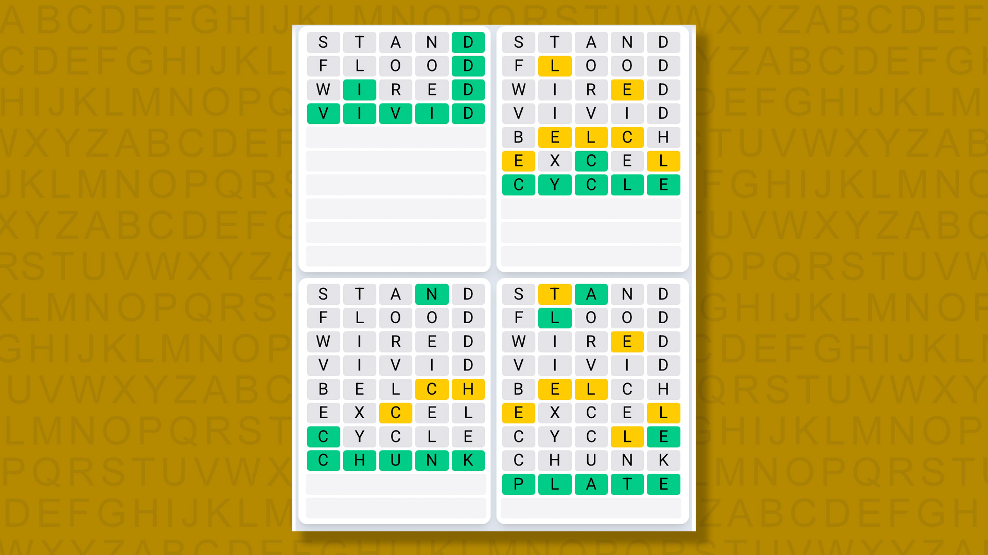 Quordle Daily Sequence answers for game #1618 on yellow background