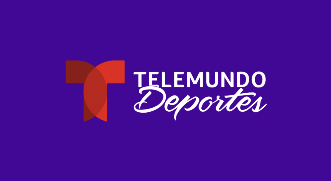 The Telemundo logo on a purple background