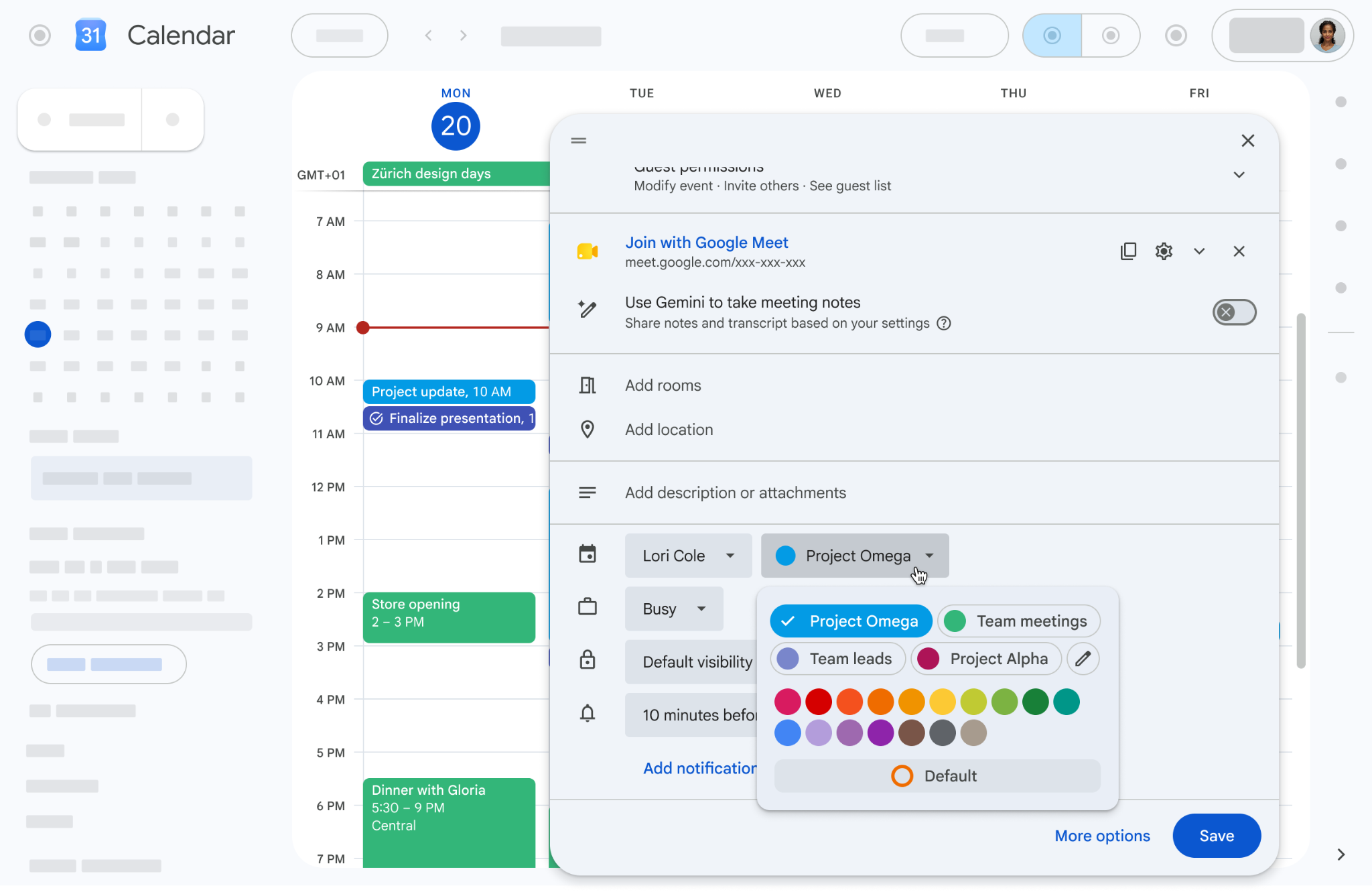 New Google Calendar colors
