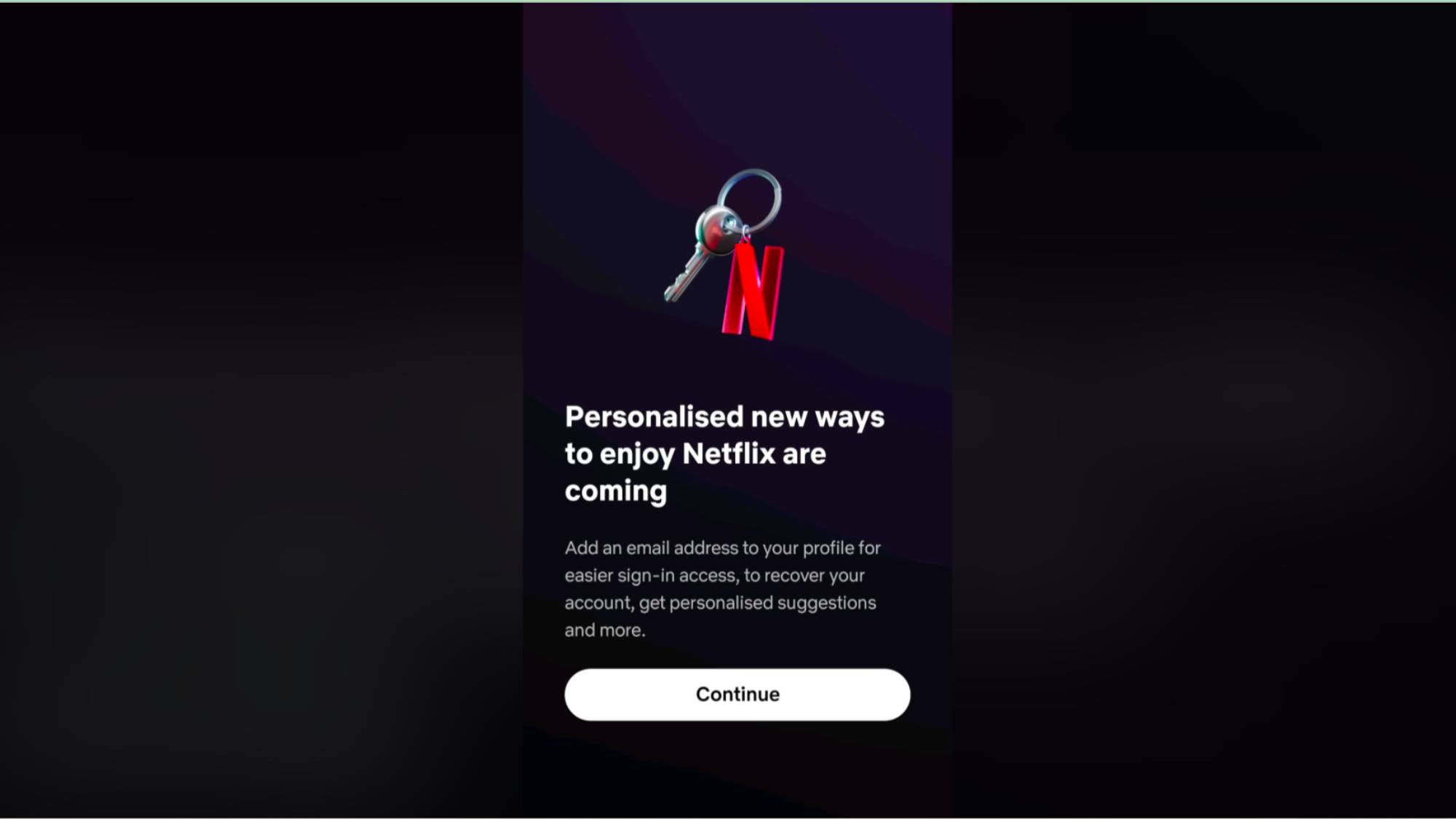 A Netflix pop-up in the mobile app