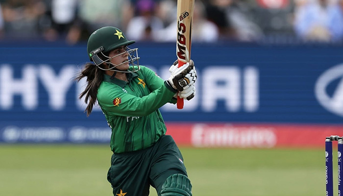 Gull Feroza of Pakistan plays a shot during the ICC Women's T20 World Cup match against Netherlands at the County Ground in Bristol on June 27, 2026. — PCB