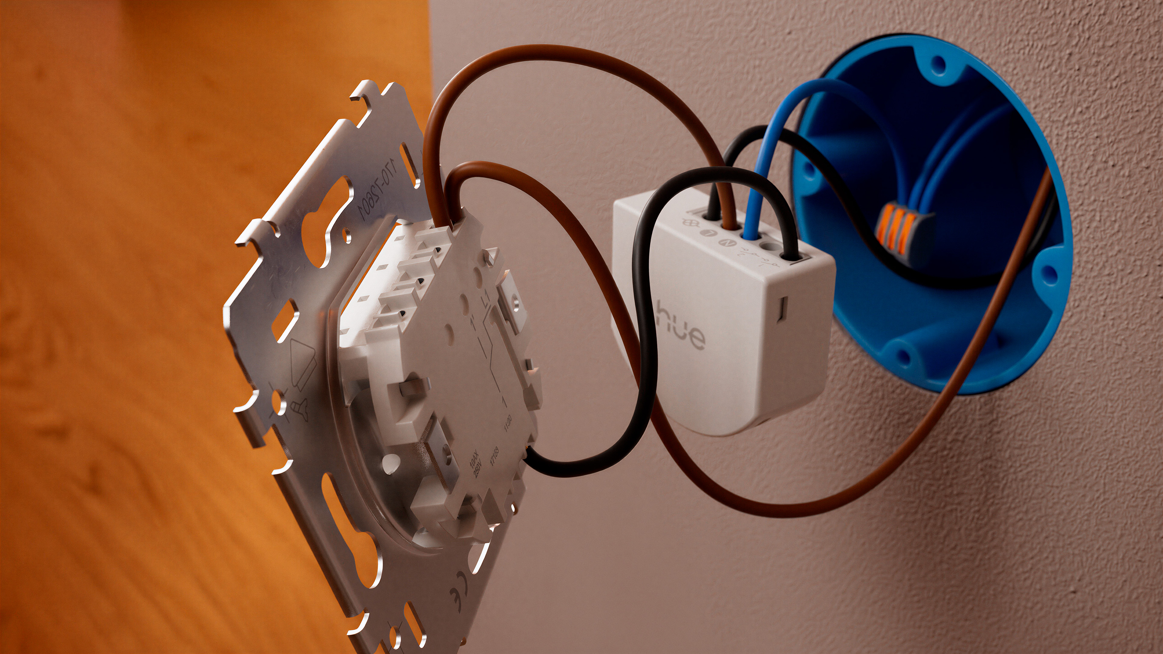 The Philips Hue wired dimmer is installed in place of an existing switch