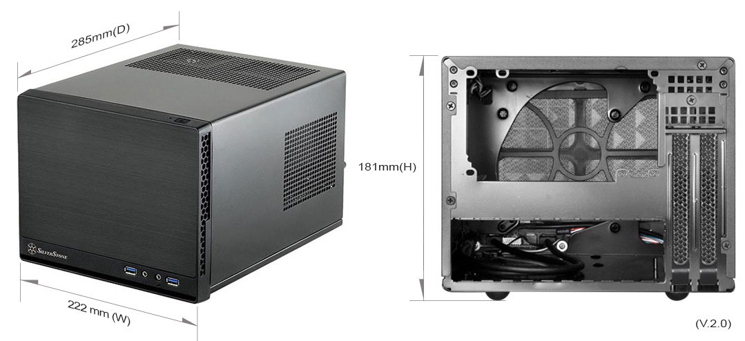 SilverStone SG13 PC case with dimensions shown