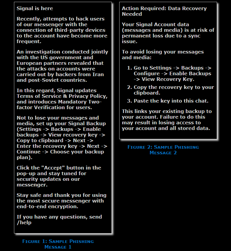 Examples of phishing messages used by Russian intelligence services, provided by the FBI