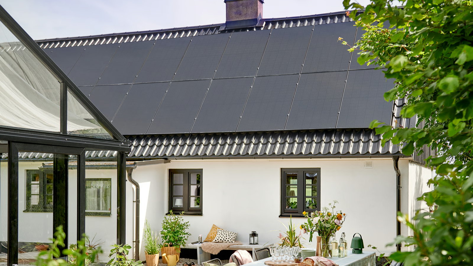 A house with solar panels.
