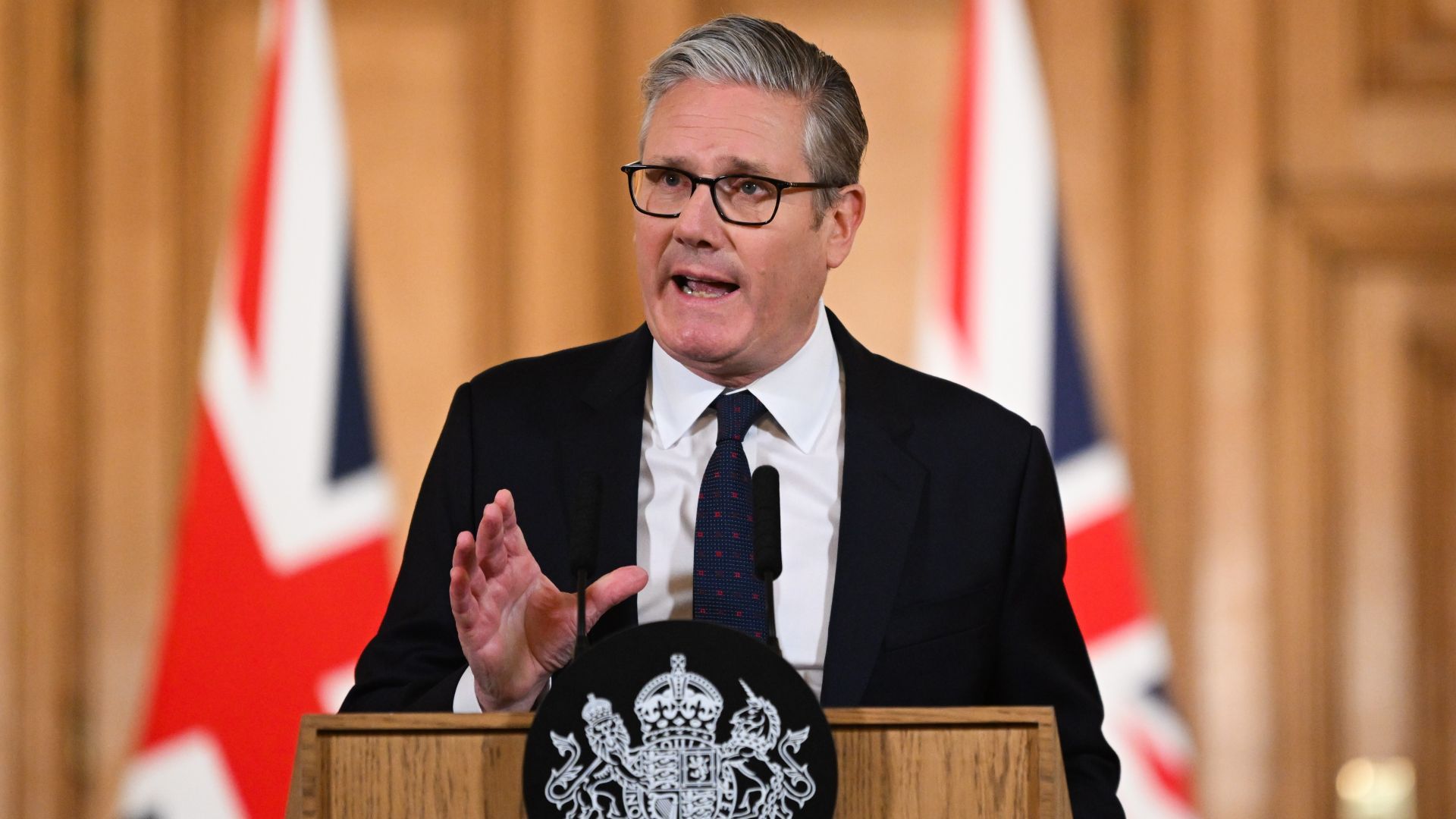 British Prime Minister Keir Starmer during a press conference announcing a ban on young teenagers using social media, at Downing Street in London, UK, Monday June 15, 2026.