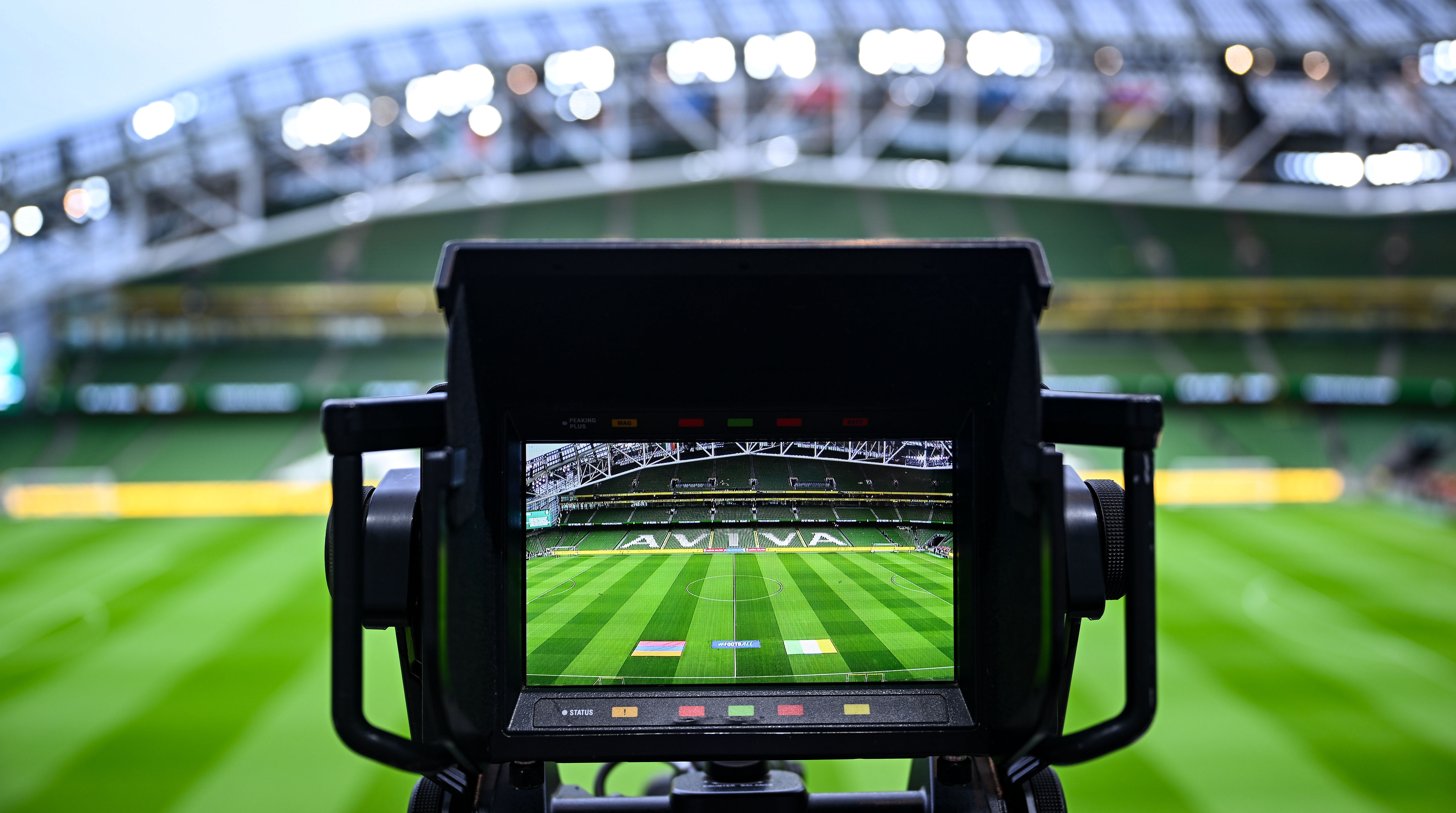 Broadcast equipment is seen before the 2026 FIFA World Cup Group F qualifying match between the Republic of Ireland and Armenia at the Aviva Stadium, Dublin. (Photo by Piaras & Oacute; M&iacute;dheach/Sportsfile via Getty Images)