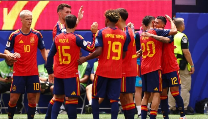 Spain players celebrate their second goal during the 2026 FIFA World Cup round of 16 match against Austria at Los Angeles Stadium, in Inglewood, California, United States, July 2, 2026. — Reuters