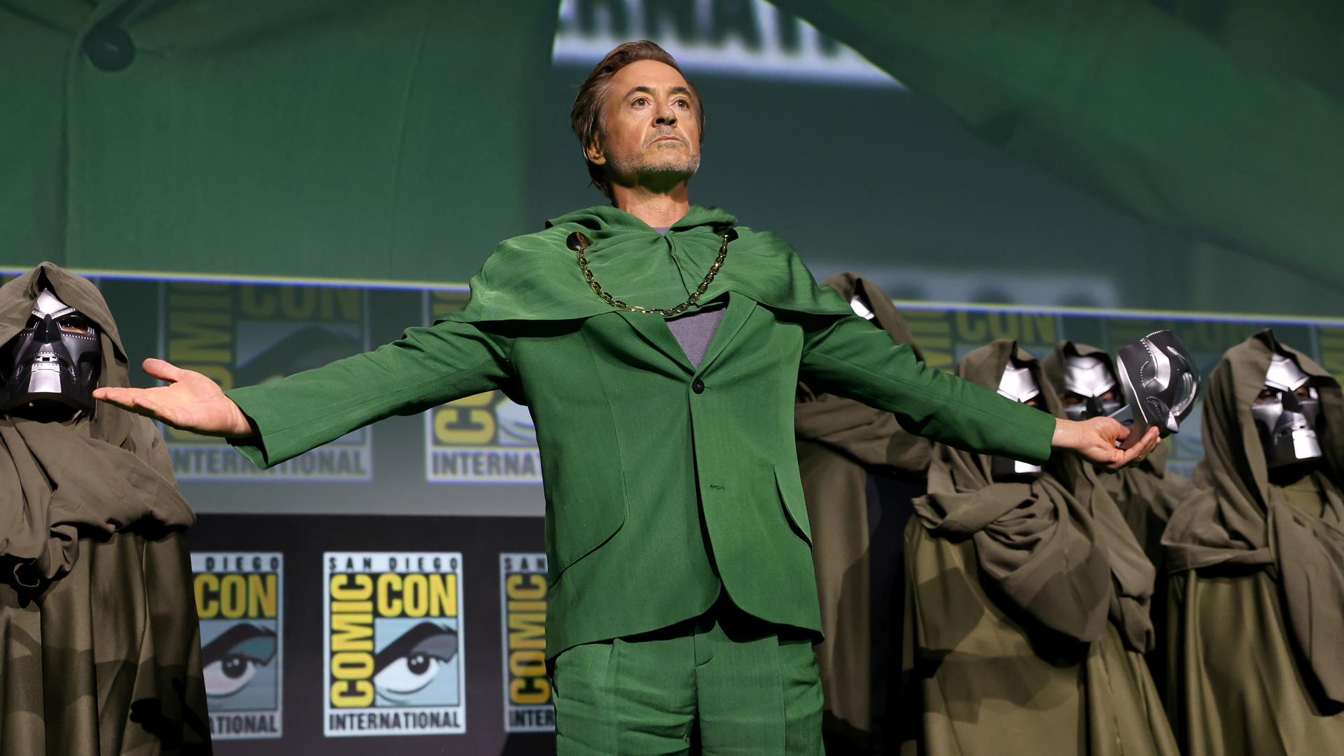 Robert Downey Jr reveals himself as Doctor Doom in front of a delighted crowd at San Diego Comic-Con 2024