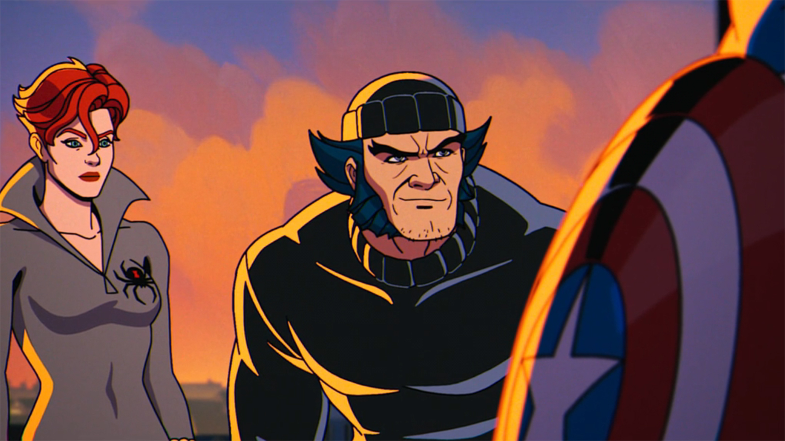 Black Widow and Wolverine watch an off-camera Captain America in X-Men 97 Season 2 Episode 4