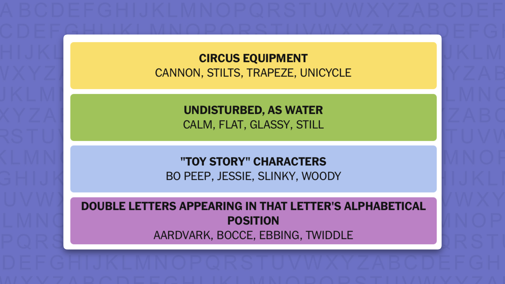 NYT Connections answers for game 1126 on purple background