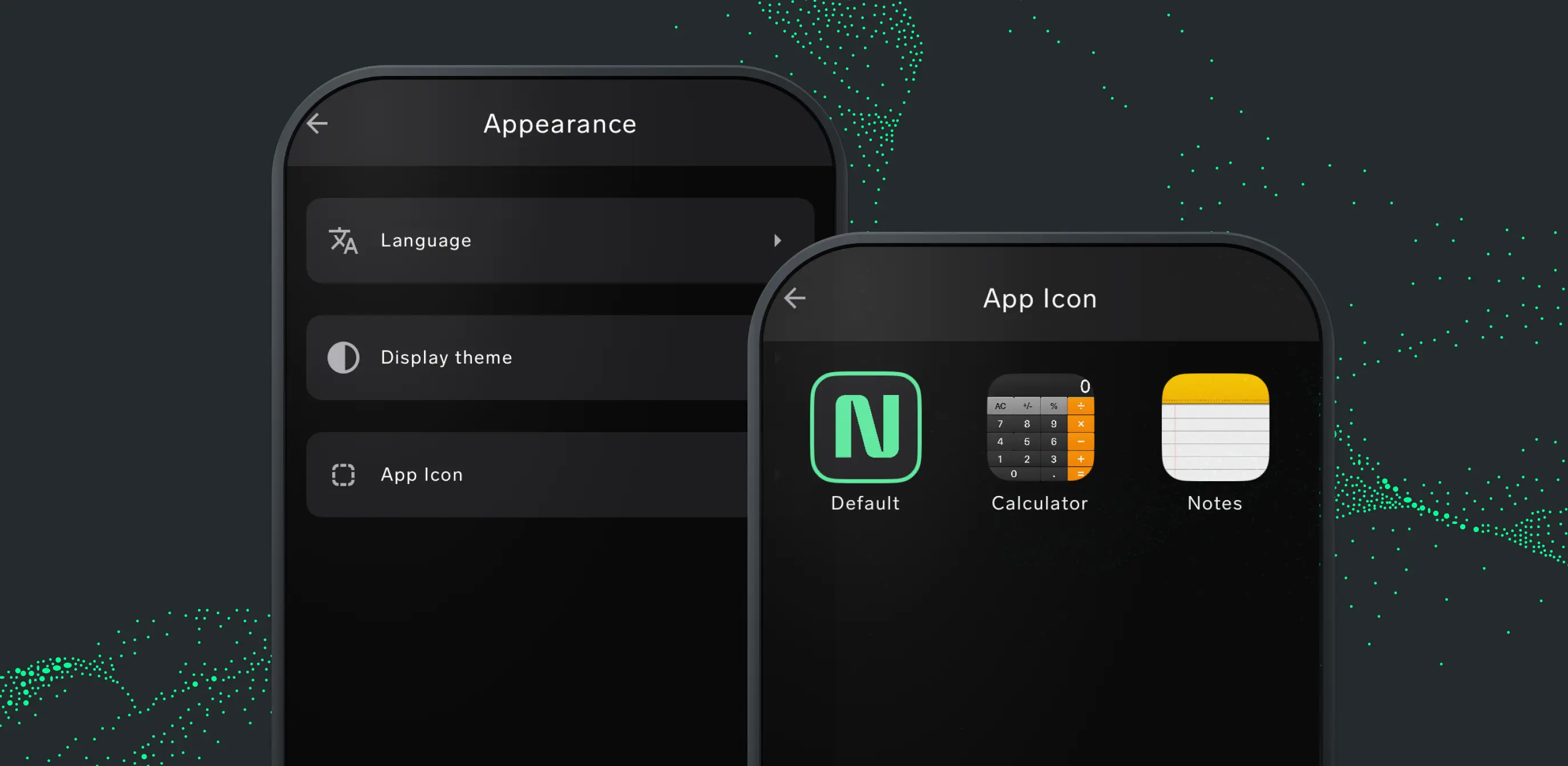 A composite image of the NymVPN app icon disguise menu