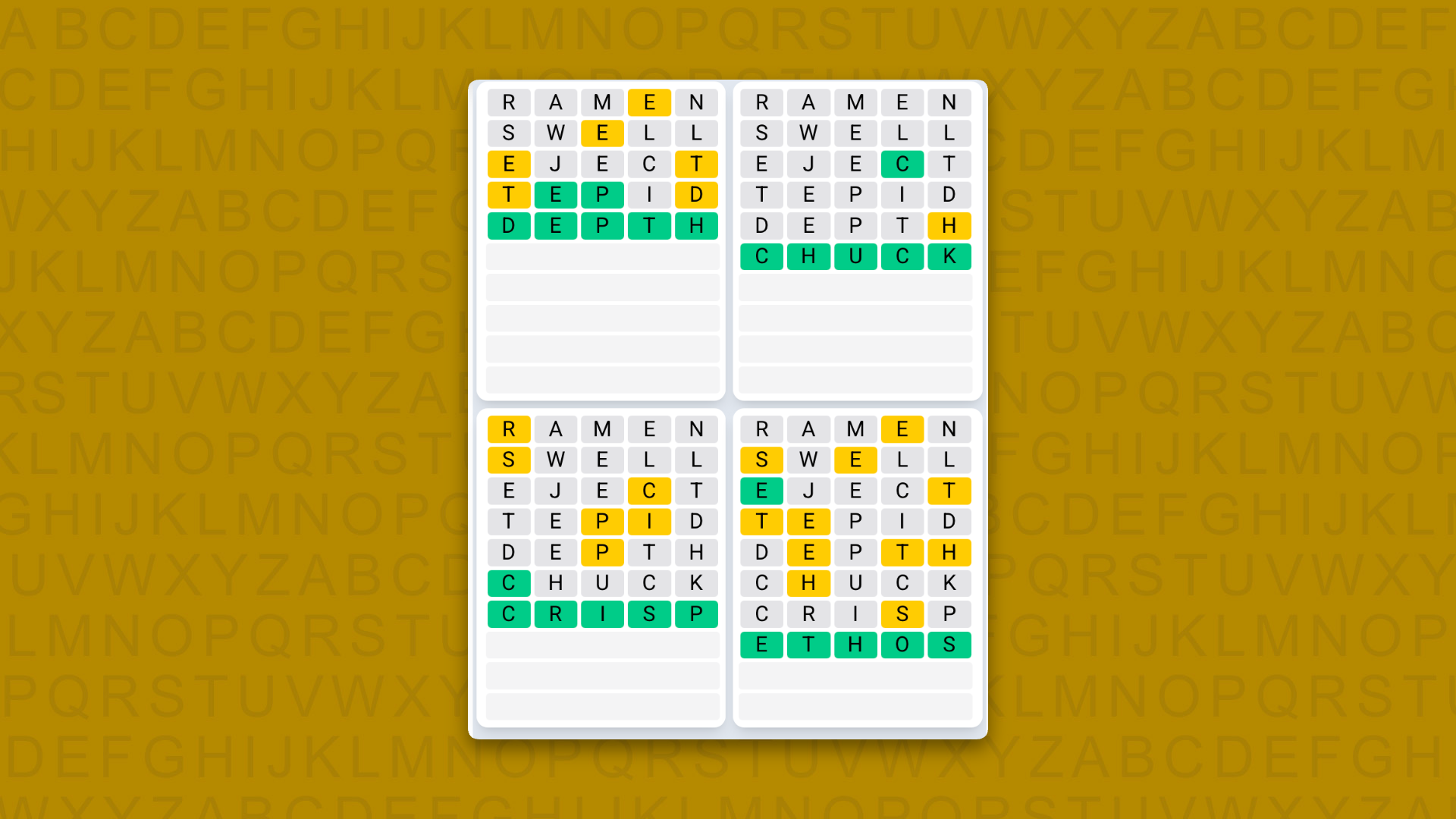 Quordle Daily Sequence answers for the game 1636 on yellow background
