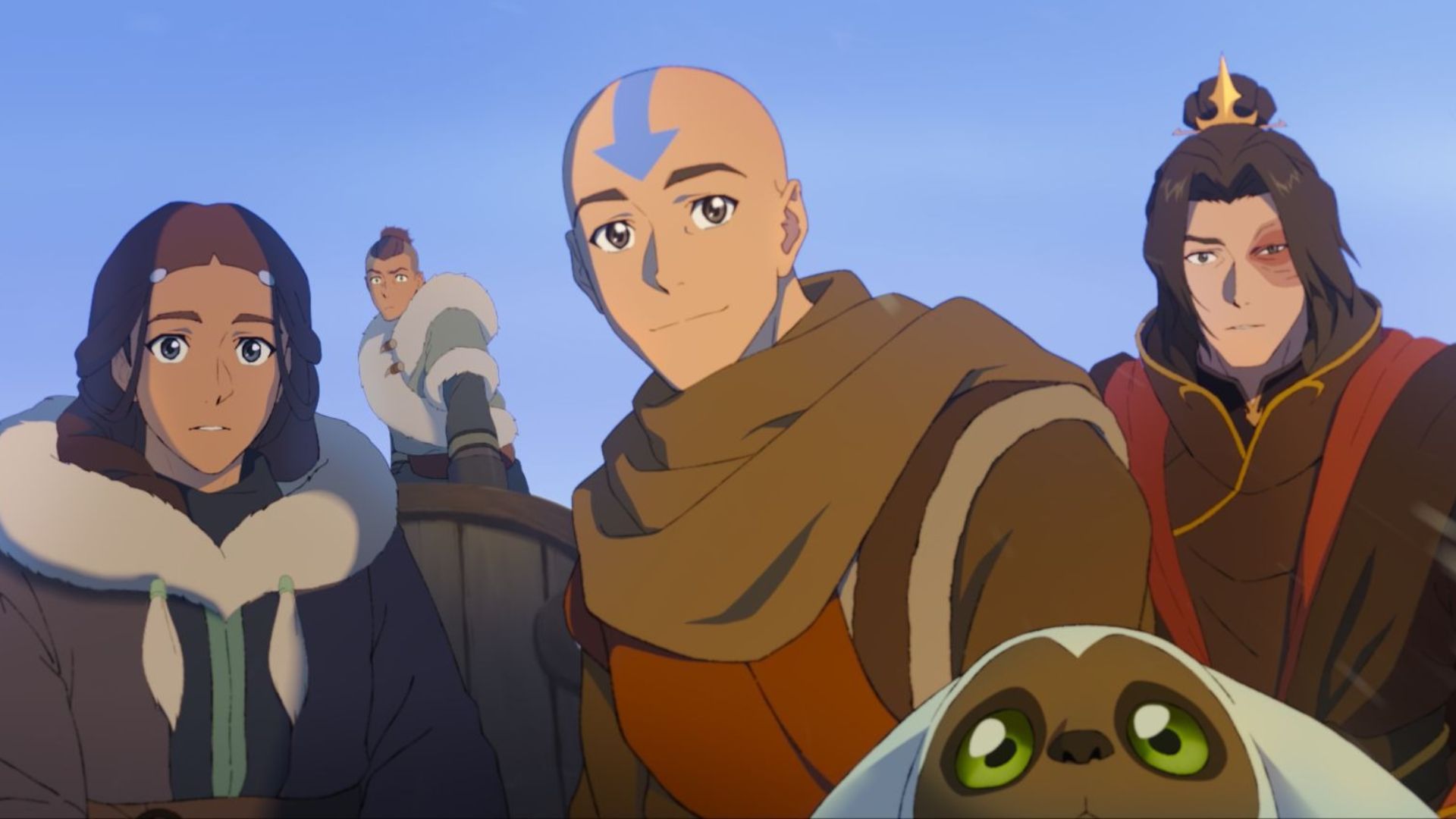 Aang, Katara, Sokka and Zuko are watching something off-screen