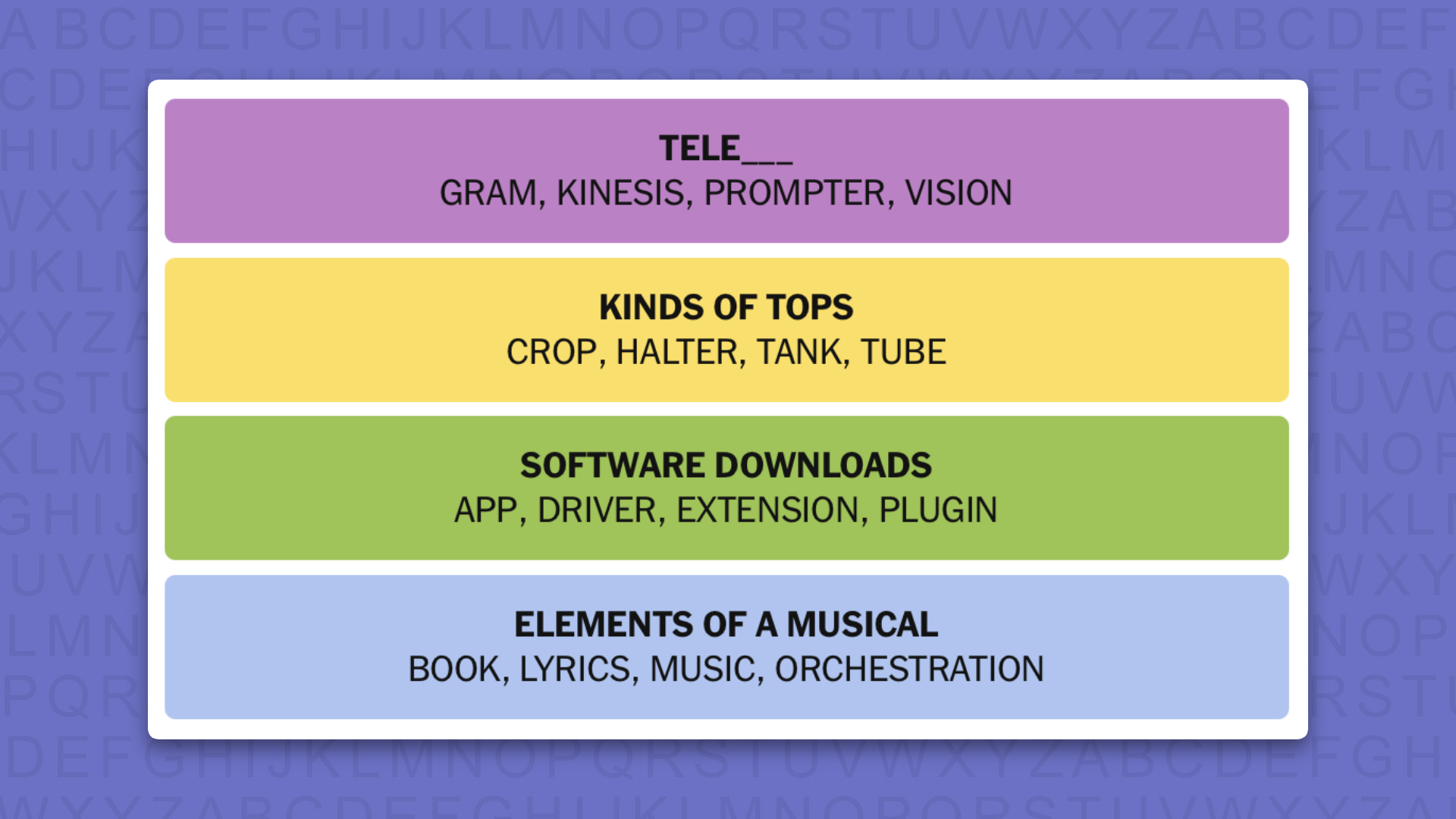 NYT Connections answers for game 1136 on purple background