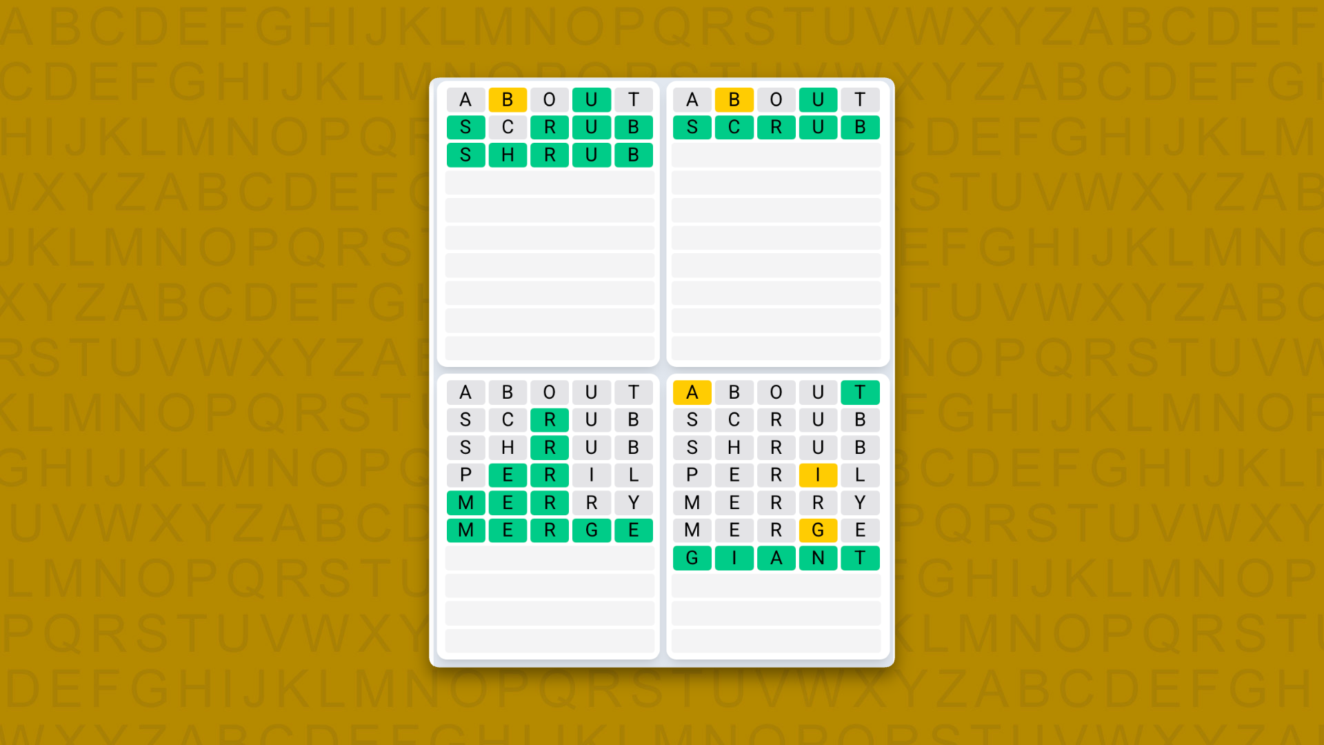 Quordle Daily Sequence answers for game 1642 on yellow background