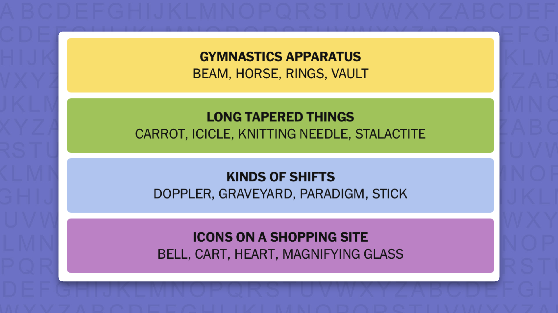 NYT Connections answers for game 1142 on purple background