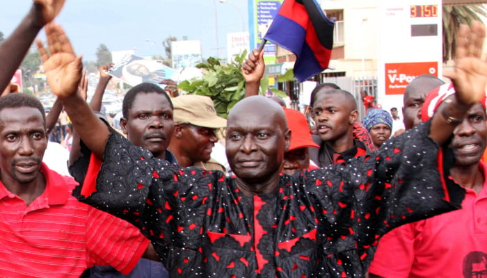 Olara Otunnu, leader of the Uganda People's Congress party, arrives for her presidential nomination in Kampala, the capital, October 26, 2010. — Reuters