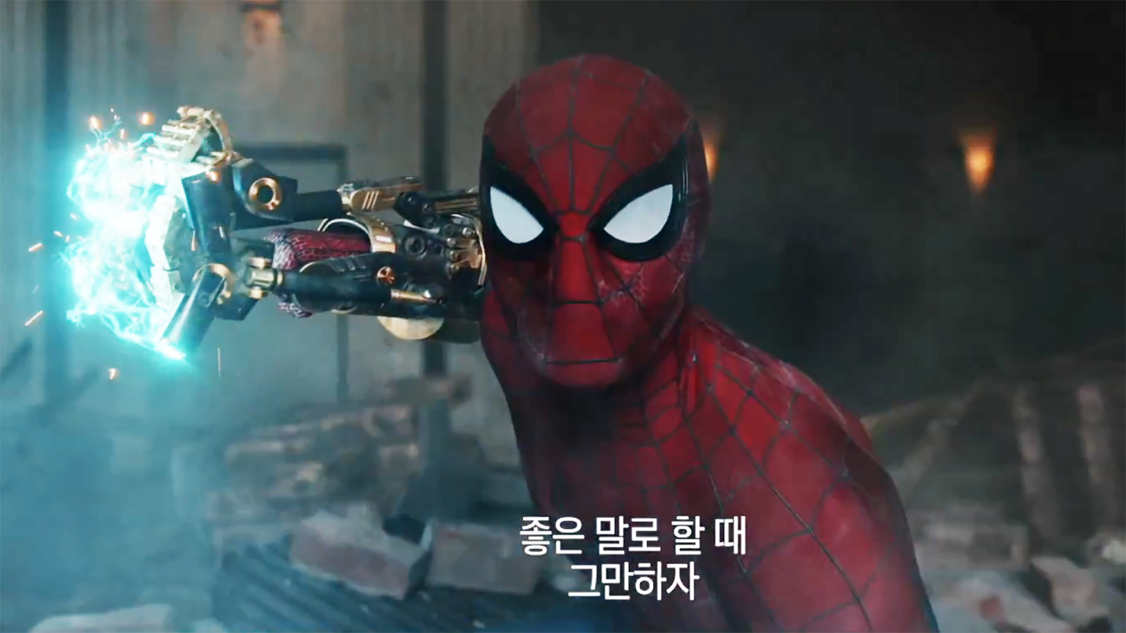 A close-up of Spider-Man charging one of Shocker's gauntlets in Spider-Man: Brand New Day