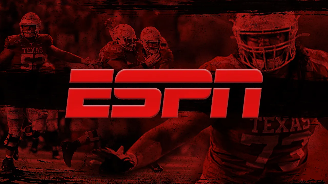 The ESPN logo on a red background representing football players