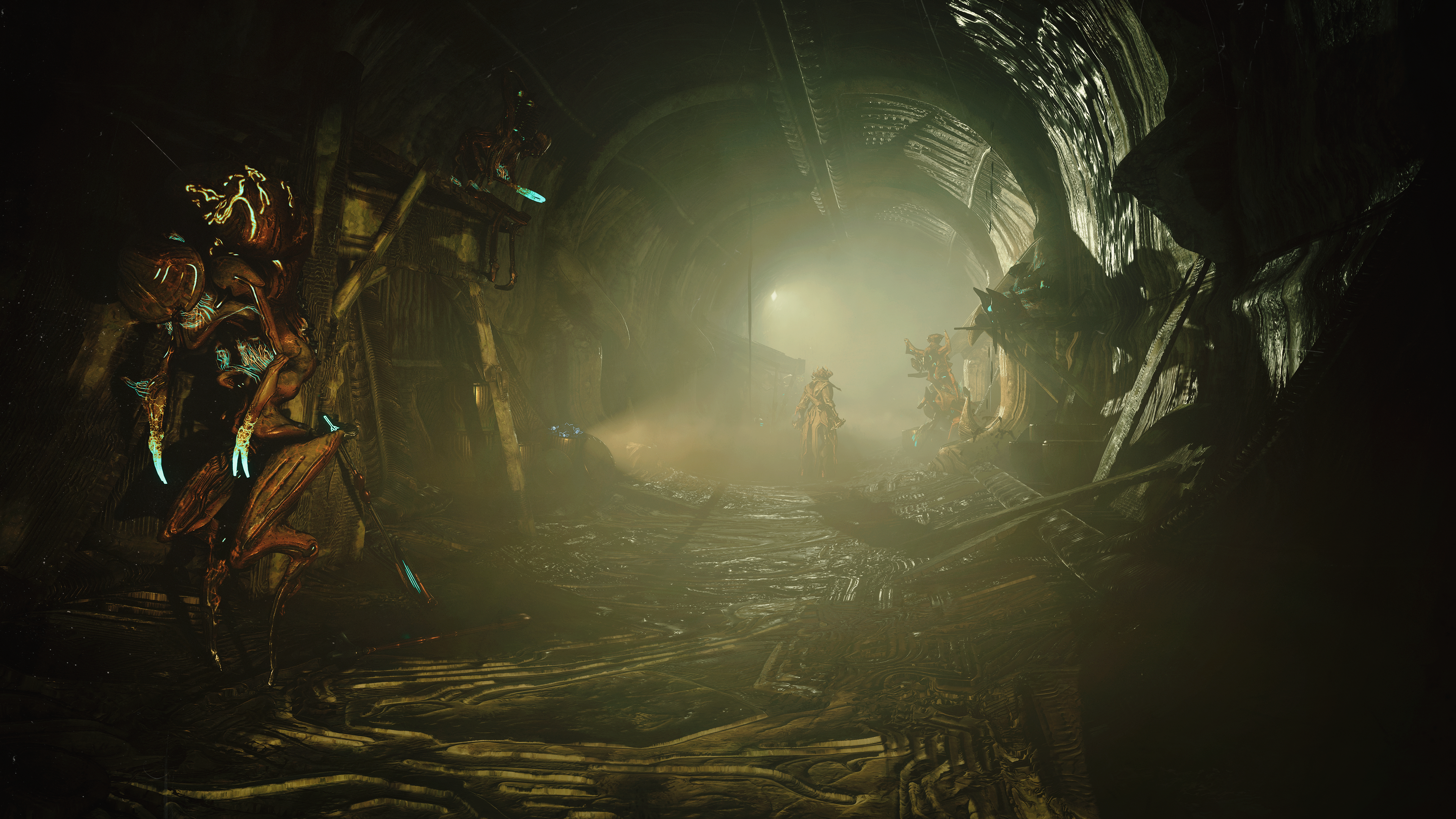Screenshot from Warframe's Tau update, showing the underground slums of Fornax.