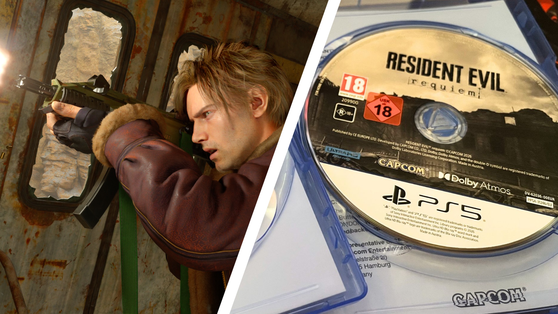 Screenshot and in-game disc of Resident Evil Requiem