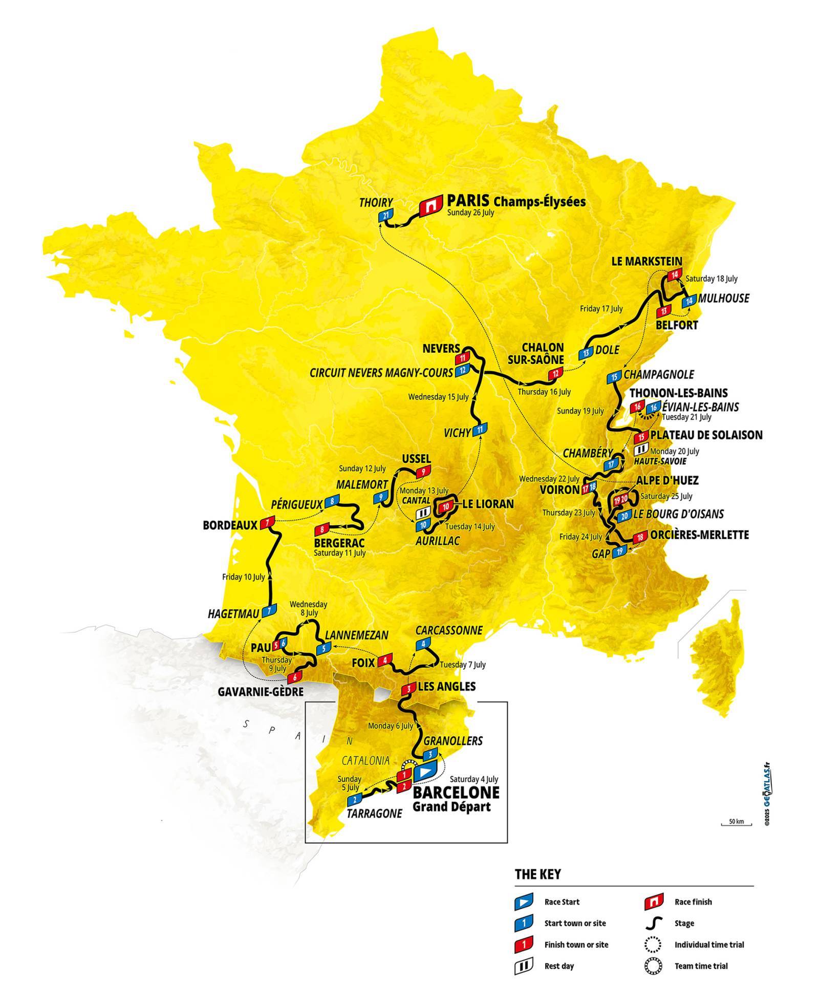 A map of the Tour de France 2026 route