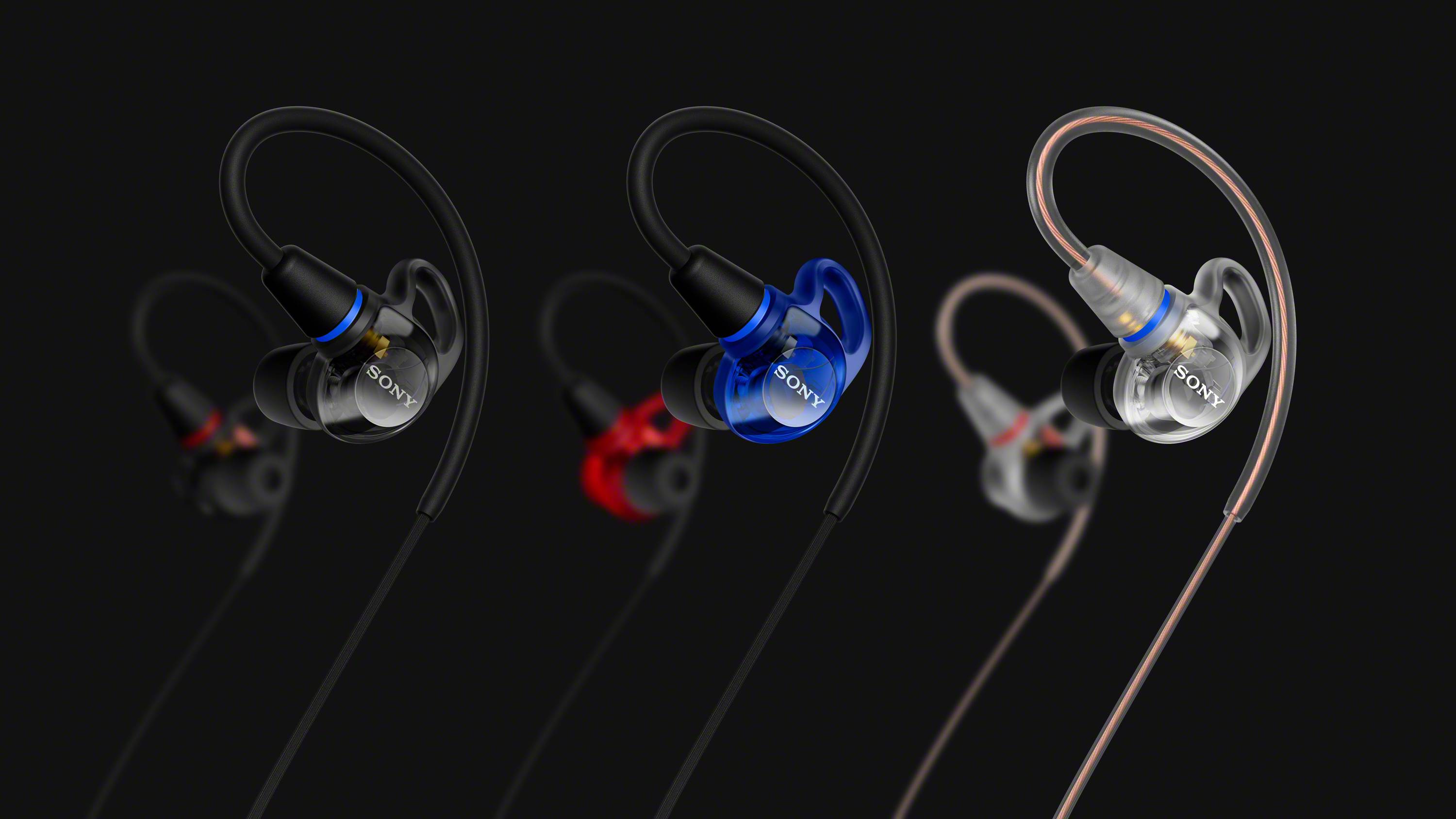 Three pairs of Sony IER-M500 on a black background.