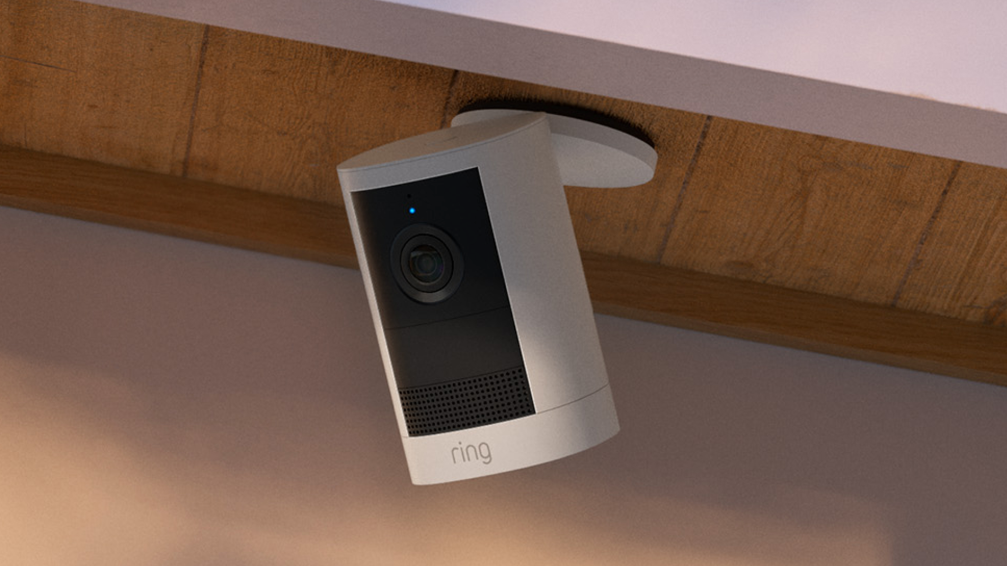 The 2nd generation Ring Outdoor Camera mounted under a roof