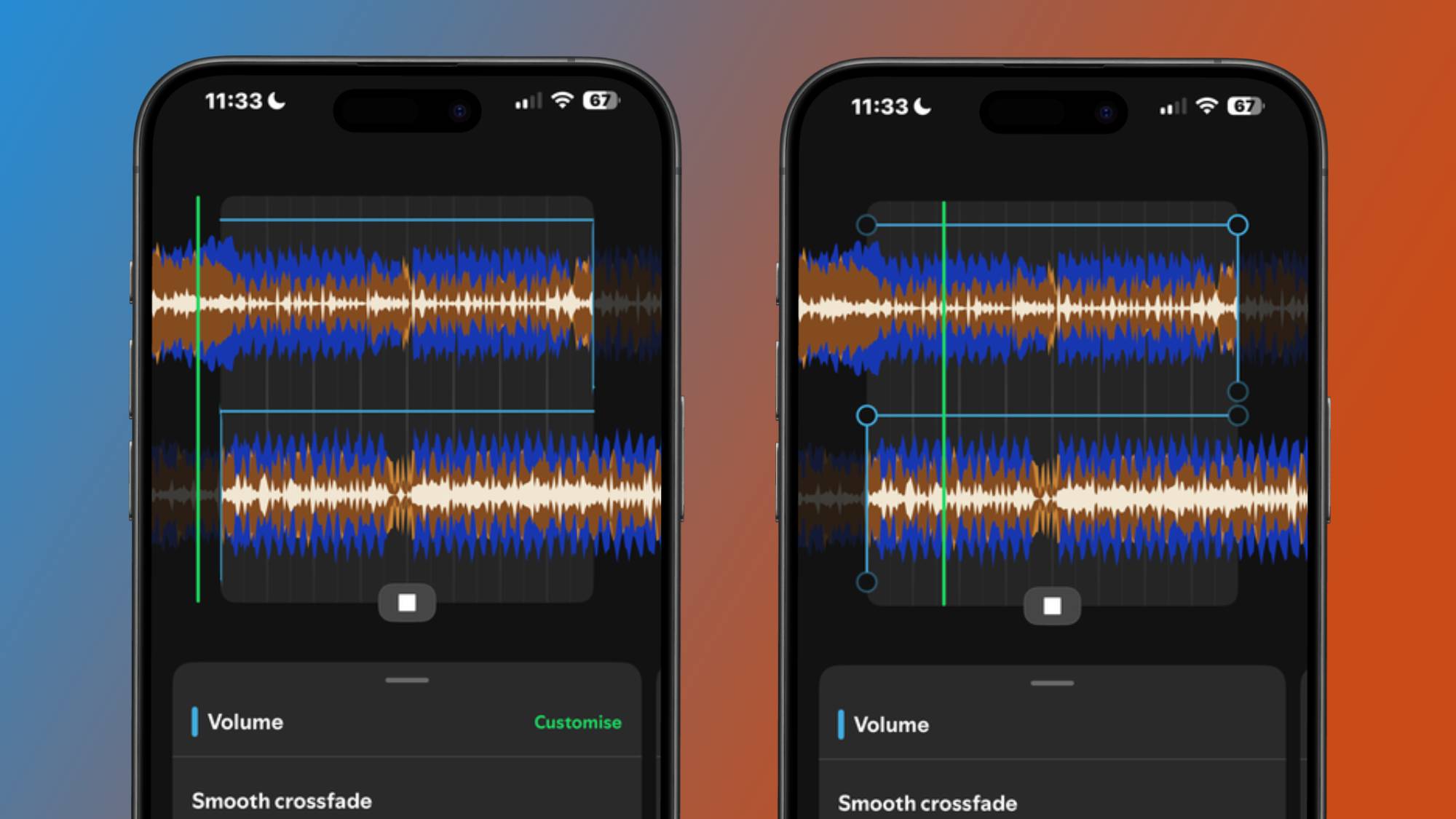 Two smartphones with the Spotify Mixed Playlist interface