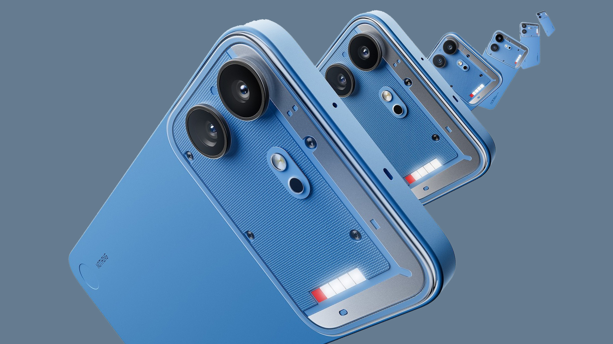 Multiple Nothing Phone 4B phones on gray background