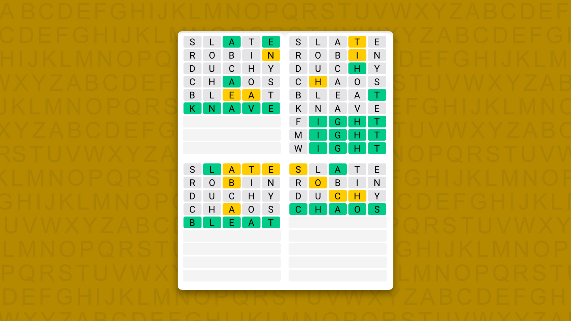 Quordle answers for the game 1636 on a yellow background